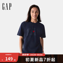 Gap 男女装水洗棉植绒爱心logo短袖情侣装