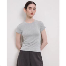 100%棉 t恤女 半袖打底衫修身百搭显瘦纯棉收腰上衣短款CKZNX9.9元（需领券）