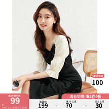 秋水伊人 法式小性感连衣裙 夏季时尚优雅仙女风方领H型裙子 女 黑色 S119.25元