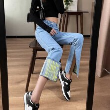 春秋季显瘦开叉设计垂感女裤子时尚百搭小个子牛仔裤女士纯色高级59.9元