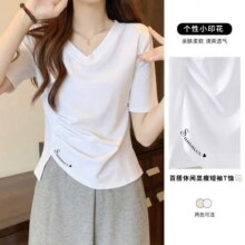 卡拉美拉 韩系V领显瘦100%棉减龄正肩短袖t恤36元+运费