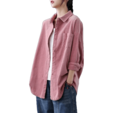 子牧棉麻 2023春装新款 韩版百搭文艺复古长袖衬衫领前短后长衬衫0960 西瓜红 M(建议95-115斤)28元