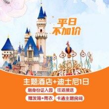 美团【早鸟卡通主题房】迪士尼双人票+酒店1晚赠发箍原价1451元现价940元