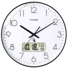 Timess 挂钟电波钟客厅万年历2025新款钟表简约日历时钟自动对时挂墙表 钢琴黑30CM电波款178元