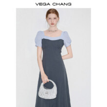 需超v会员、限量1000件：Vega Chang 法式连衣裙女夏季小个子假两件显瘦学院风短袖长裙213元