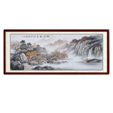 尚得堂名家手绘国画山水画客厅装饰画字画办公室挂画峡江秋色水墨画 沙比利实木框-圆角棕色 218cm*88cm （推荐）3986元