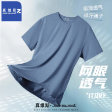 真维斯（JEANSWEST Z+）纯色冰丝t恤男士夏季简约休闲健身跑步运动短袖男款速干网眼半袖 深灰（嗯姆绿X） XL33.9元