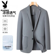 百亿补贴：花花公子冰丝华夫格西服男夏季薄款西装外套透气弹力无痕商务休闲防晒衣男 灰色 L139元