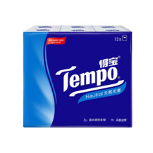 得宝（TEMPO）手帕纸4层加厚7片12包便携式小包纸巾餐巾纸可湿水面巾纸抽卫生纸 4层 7片*12包 蓝色金典3.95元