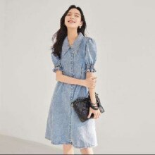 11日10点：对白 2025夏装 法式泡泡袖女式牛仔连衣裙170元包邮