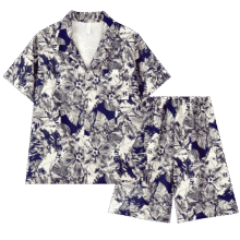 诺盾 【冰丝凉感】男士家居服套装花纹翻领短袖短裤睡衣男夏季可外穿63元