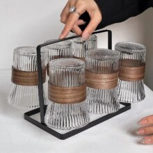 20:00   玻璃水杯带杯架套装家用茶杯防烫束腰耐热客厅水杯 风琴杯+木杯套 320ml 1只1元（买一送一，合0.5元/件）
