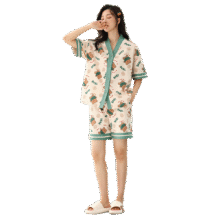 顶瓜瓜 【迎夏特卖】夏季女士钜惠睡衣满印休闲纯棉透气短袖家居柔软套装41元