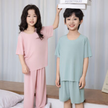 有只绵夏季新款男童短袖宽松无痕冰丝家居服儿童两件套女童睡衣套装19.9元（需领券）