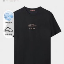 才子（TRIES）男装【刺绣】短袖T恤新款圆领英文贴布百搭t恤 黑色 线条印花 2XL 52(180/96A)多色 多号可选58.75元（需领券）