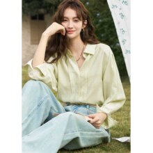 谜秀 女春秋夏季法式纯色设计感小众衬衣上衣96.3元（有首单礼金，超V会员价格更低）
