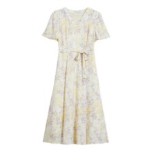 【木兰花系列】YINER音儿女装优雅V领夏日桑蚕丝印花真丝连衣裙1074.6元（需88vip会员，需领券）