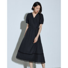 初语 【静奢古典】夏款V领泡泡袖国风盘扣连衣裙女花边小黑裙129元