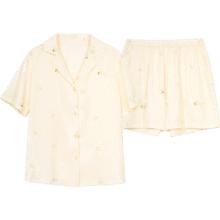 ubras新品流光栀子花翻领短袖短裤套装春夏舒适家居服女睡衣馥芮白S99元（需领券）