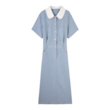 Basic House/百家好气质茶歇连衣裙女2025夏季新款娃娃领长裙子133元 (券后省20)