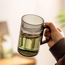 溥畔 月牙水分离办水杯 茶漏一体杯550ml青灰-木把19.9元
