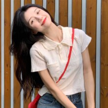 莫代尔 甜美学院风纹理感Polo领短袖T恤女夏季短款正肩修身打底上衣49元