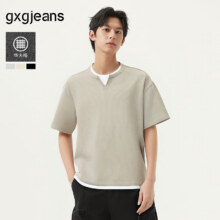 gxg.jeans男装  多色假两件简约休闲宽松短袖T恤男生  25年夏新品 卡其色69.04元（需领券）