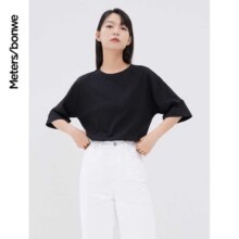 美特斯邦威 短袖T恤女夏季纯棉圆领正肩多色百搭基础甜美小个子纯色打底衫18元(超V价更低)