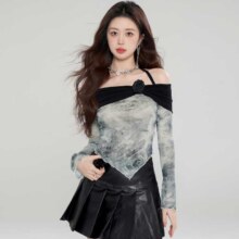 美丽衣橱 一字肩挂脖 长袖T恤女67.3元