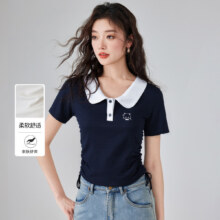 ONE MORE 【抽绳设计】夏季甜美少年娃娃领显瘦短袖t恤学院风小个子女上衣119元