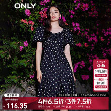 ONLY 季温柔时尚高腰v领泡泡袖短款连衣裙女|123107092 H3G 深蓝四叶草花 155/76A/XS125.15元