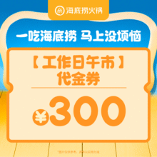 300元海底捞火锅代金券|限1张 多店可用海底捞300元抵用券 现价249元