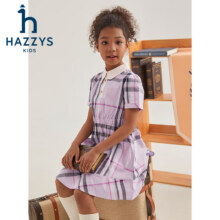 PLUS会员：哈吉斯（HAZZYS）品牌童装女童夏新品翻领泡泡袖拼接荷叶裙摆活力半袖裙 格214元（PLUS会员）