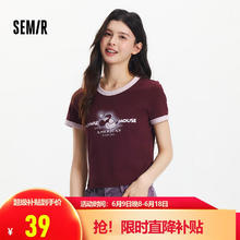 森马 迪士尼合作系列短袖T恤女短款图案修身2025夏季撞色109325100035券后10.28元