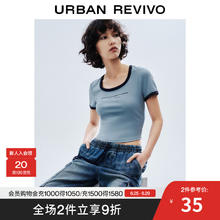 UR UR2025春季女装撞色字母修身圆领短袖T恤UYY450064 雾霾蓝 S35.1元