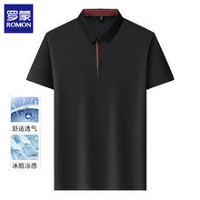 罗蒙 冰丝短袖t恤男士2025夏季新款翻领polo衫 半袖体恤上衣 黑色 XL券后31.9元