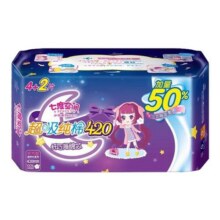 七度空间卫生巾420mm少女系列纯棉纤巧超长夜用姨妈巾官方正品6.9元
