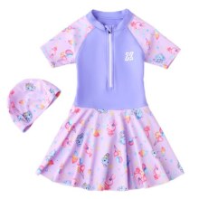女孩连体裙式防晒泳衣+泳帽 蓝精灵M码17.9元（需领券）包邮 拍最后一个选项