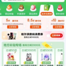 促销活动：京东国家补贴x百亿补贴专区，领政府消费券 领云南彩云消费券&领哈尔滨养车/南康家具&哈尔滨/盛夏焕新/西安3C消费券等每日10点可领