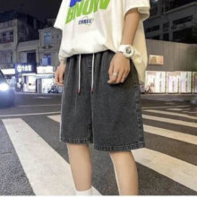 RVFAN运动牛仔短裤男夏季薄款直筒裤子ins潮牌青少年宽松5分裤 121灰色 XL 推荐体重125-140斤49.9元（需领券）