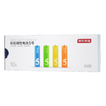 京东京造5号电池10节单色装彩虹碱性电池无汞环保 玩具/血压计/血糖仪/遥控器/挂钟/电子锁/体脂秤/鼠标14.88元（合7.44元/件）