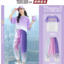 清爽紫色！Tonlion Kids 唐狮童装 2025年夏季 女童速干短袖长裤运动套装（120-170cm）￥39.90