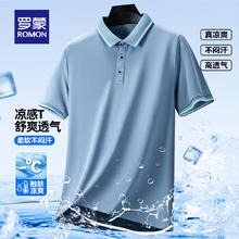 罗蒙 短袖t恤男polo领透气薄款2025夏季新款 灰蓝32.9元