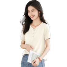 她享短袖T恤女时尚V领t恤气质显瘦短袖上衣百搭休闲打底衫T143T145265.55元