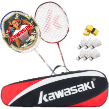 plus会员: 川崎（KAWASAKI）羽毛球拍双拍超轻碳素耐打对拍KD-1蓝红（已穿线+6球+手胶+拍包）84.81元