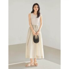 对白 【夏装】拼接设计口袋抽绳女式长款A字背心连衣裙99元