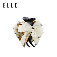 ELLE 发夹女印花蝴蝶结马尾抓夹公主头抓夹高级感鲨鱼夹发饰 米色/黑色27.5元