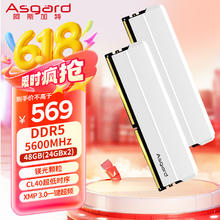 阿斯加特 48GB(24GBx2) DDR5 5600 台式机内存条 海拉 马甲条 镁光颗粒 CL40 星光银566.16元
