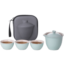 豪峰旅行茶具2025新款整套茶具套装泡茶壶盖碗茶杯便携收纳父亲节礼物 粉青路游旅行茶具套装 1件69.9元