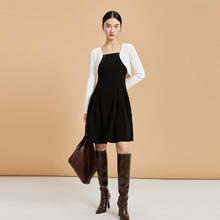 VERO MODA VEROMODA2023秋冬新款吊带纯色A字收腰七分袖针织衫连衣裙女 黑色-S5968.29元